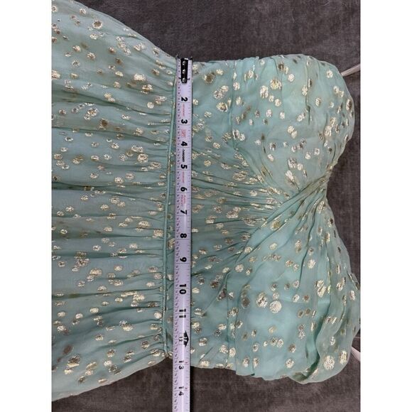 NWT Shoshanna Jennifer Aqua Gold Strapless Maxi A-line Formal SILK Dress sz 4 - Picture 9 of 13